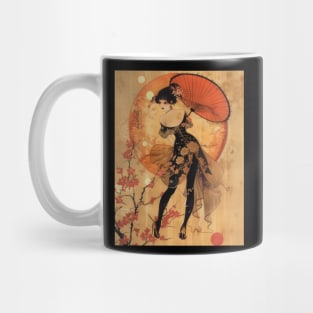 Japanese Geisha with Umbrella Illustration Mug